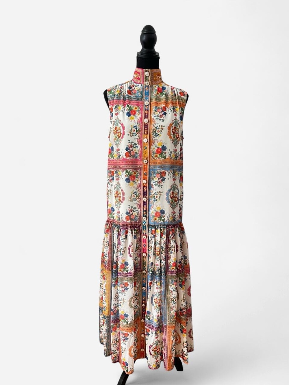 BWTs Dalia McPhee Scarf Splint Maxi Dress Drop Waist Boho Whimsical Cottage S